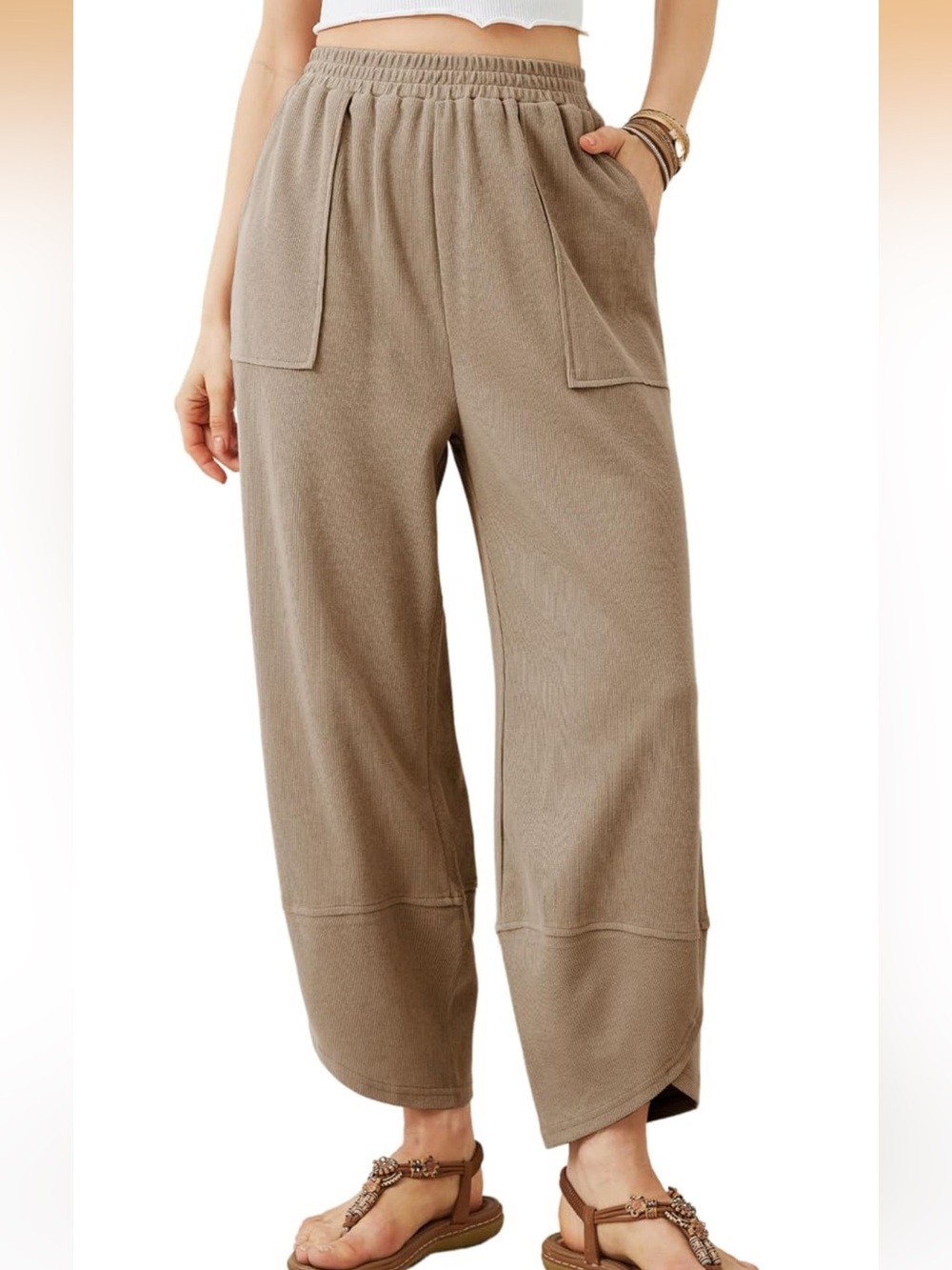 Womens Wide-Leg Pocket Pants in Tan
